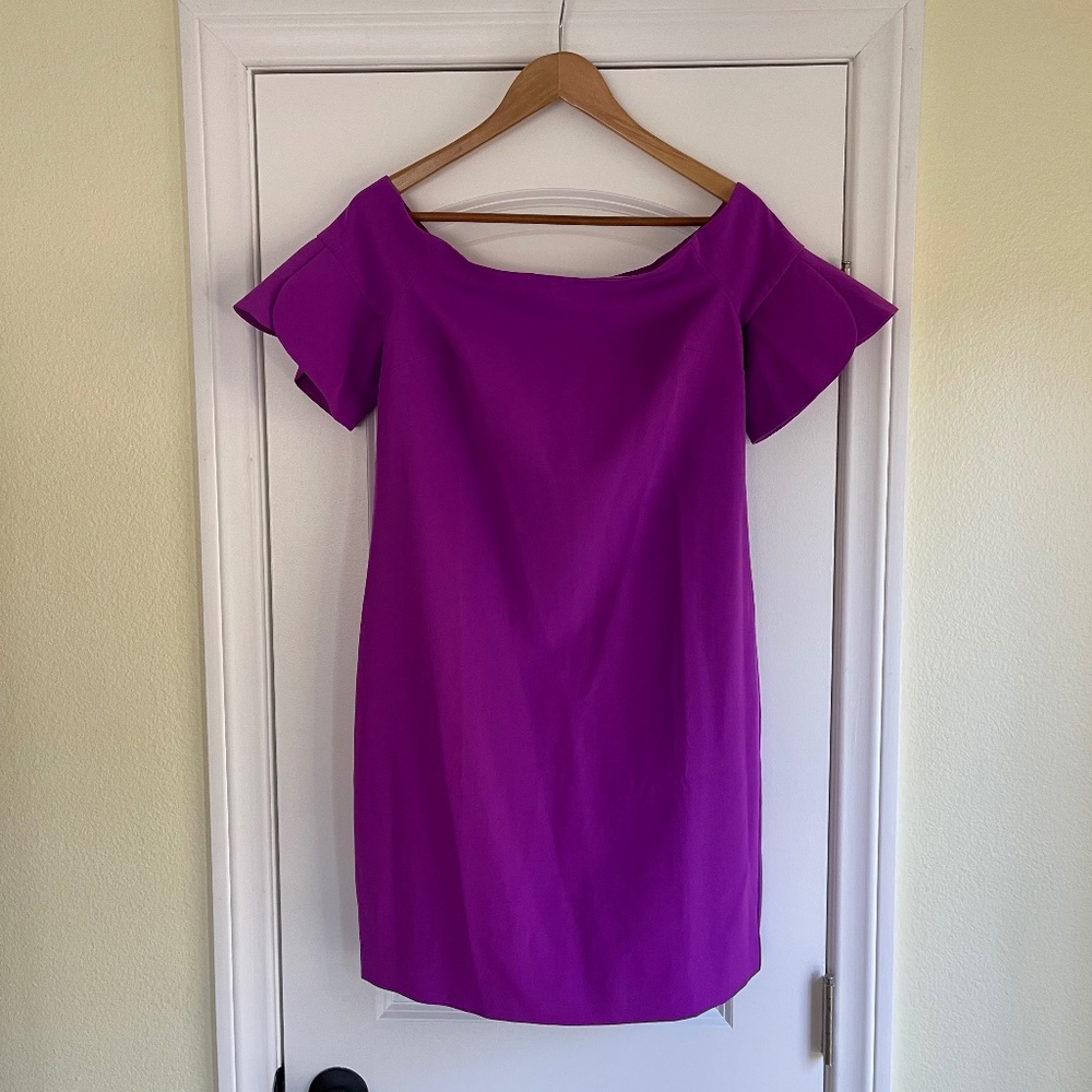 Trina Turk Women’s 4 Off-The-Shoulder A-line Mini Dress Purple Petal Sleeves NWT